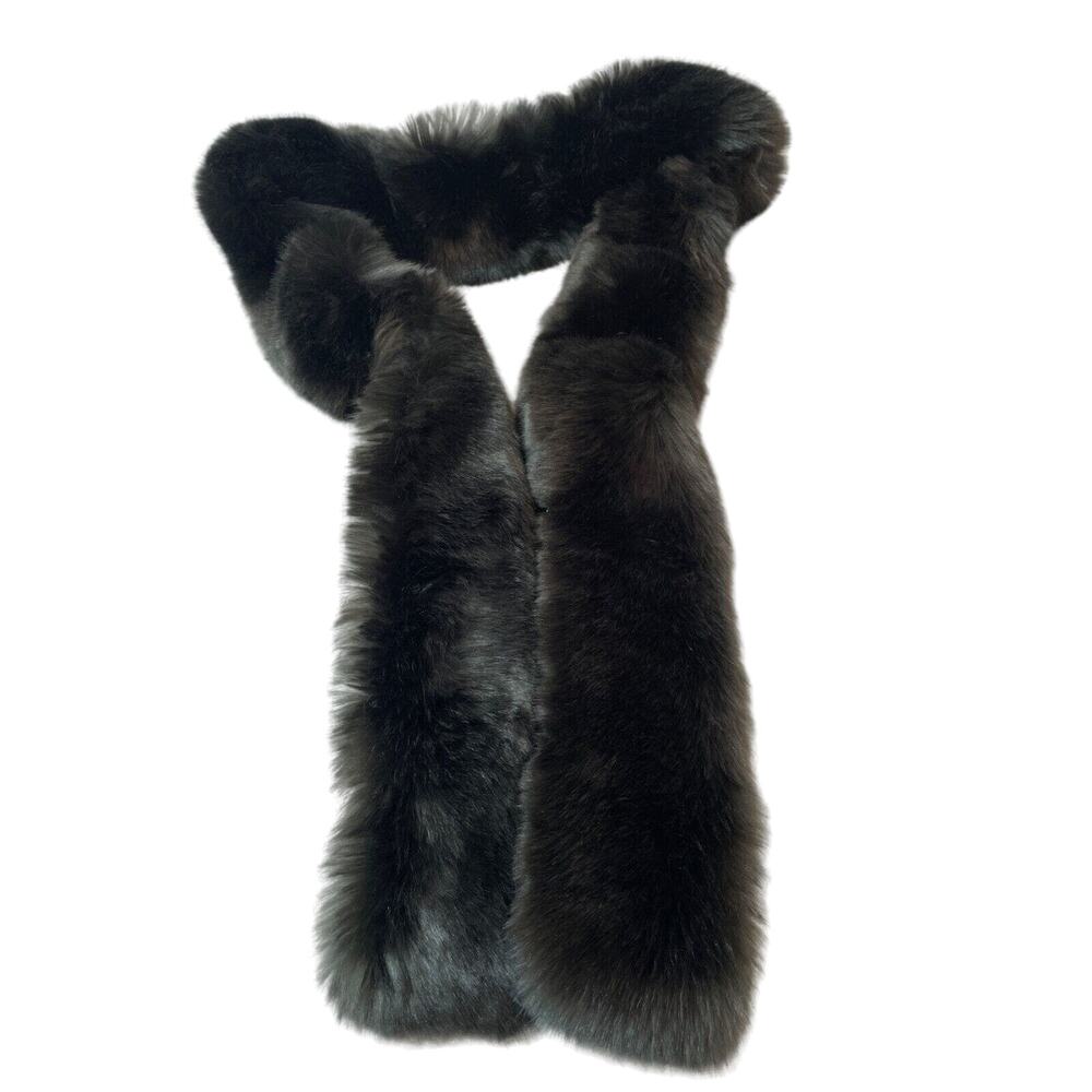 Evelyne Prelonge Faux Fur Scarf Gray Neck Wrap Stole 62" France Luxury Mob Wife